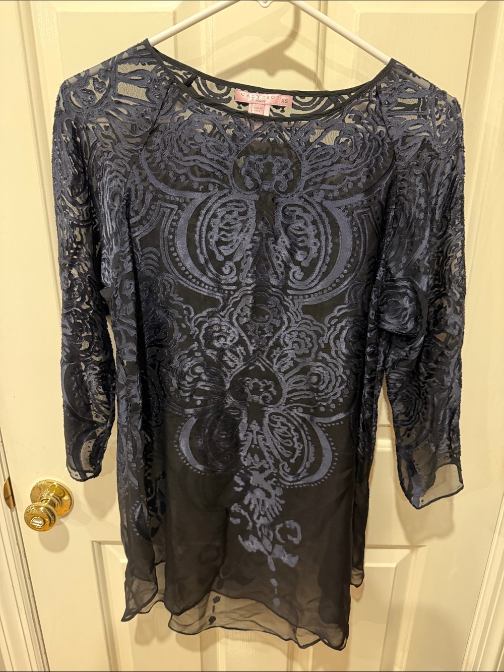 CALYPSO ST BARTH sheer satin black / navy blouse
